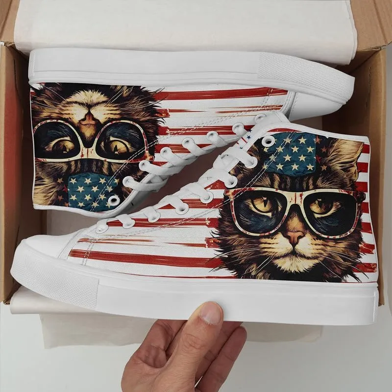 Stand Tall for America: Patriotic High-Top Canvas Shoes for Men Women, US Flag Classic Fashion Casual Sneakers