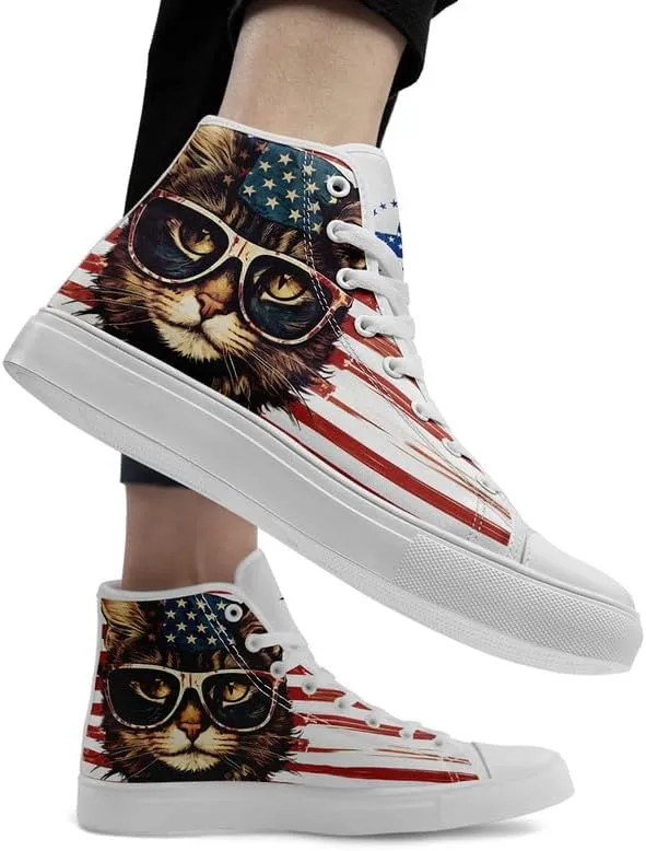Stand Tall for America: Patriotic High-Top Canvas Shoes for Men Women, US Flag Classic Fashion Casual Sneakers