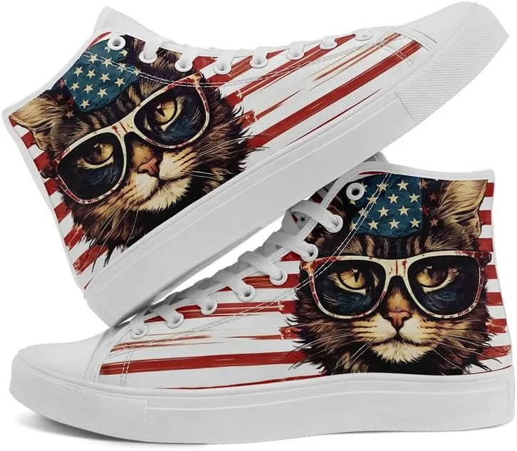 Stand Tall for America: Patriotic High-Top Canvas Shoes for Men Women, US Flag Classic Fashion Casual Sneakers