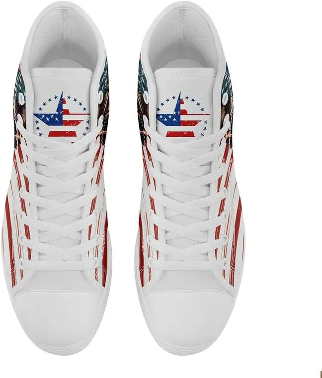 Stand Tall for America: Patriotic High-Top Canvas Shoes for Men Women, US Flag Classic Fashion Casual Sneakers