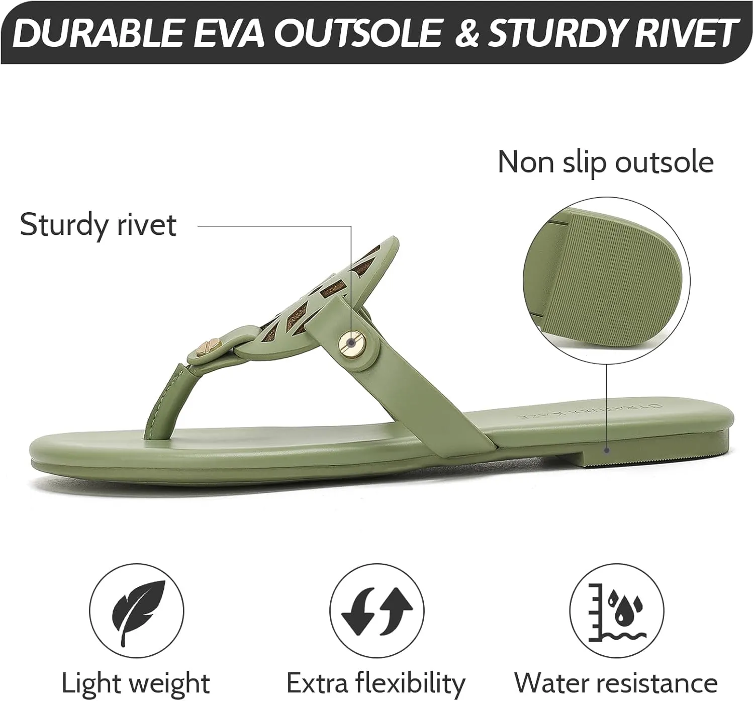 Stratuxx Kaze Flip Flops for Women with Memory Foam, Women's Flat Sandals Dressy Slide Sandals Comfortable Slippers for Women