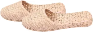 Straw Sandals Slippers Handmade Casual Sandals Rattan Woven Slipper Shoes Natural Straw Massage Flat Shoes Summer Braided Sandals for Indoor Outdoor (Light Yellow