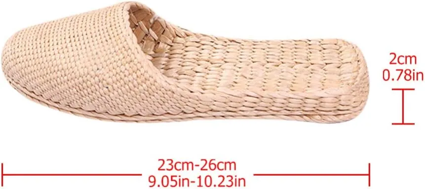 Straw Sandals Slippers Handmade Casual Sandals Rattan Woven Slipper Shoes Natural Straw Massage Flat Shoes Summer Braided Sandals for Indoor Outdoor (Light Yellow