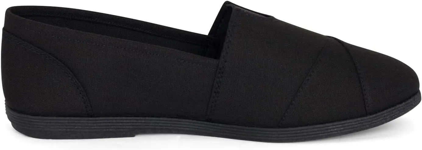 STYLISH S Comet ~ Women's Linen Seam Front Slip-On Flats Memory Foam Gel Insole (All Black Linen, 8)