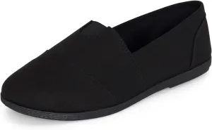 STYLISH S Comet ~ Women's Linen Seam Front Slip-On Flats Memory Foam Gel Insole (All Black Linen, 8)
