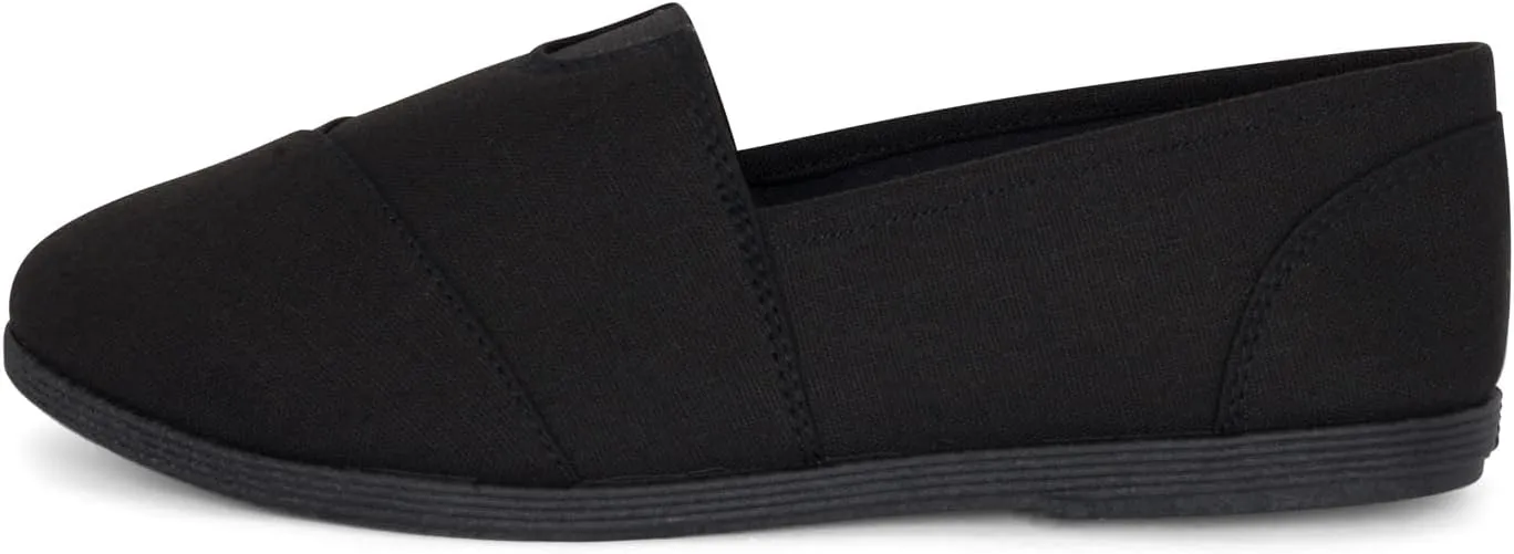 STYLISH S Comet ~ Women's Linen Seam Front Slip-On Flats Memory Foam Gel Insole (All Black Linen, 8)