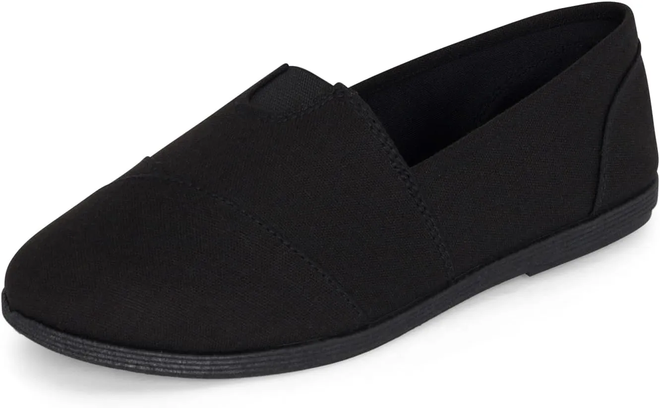 STYLISH S Comet ~ Women's Linen Seam Front Slip-On Flats Memory Foam Gel Insole (All Black Linen, 8)
