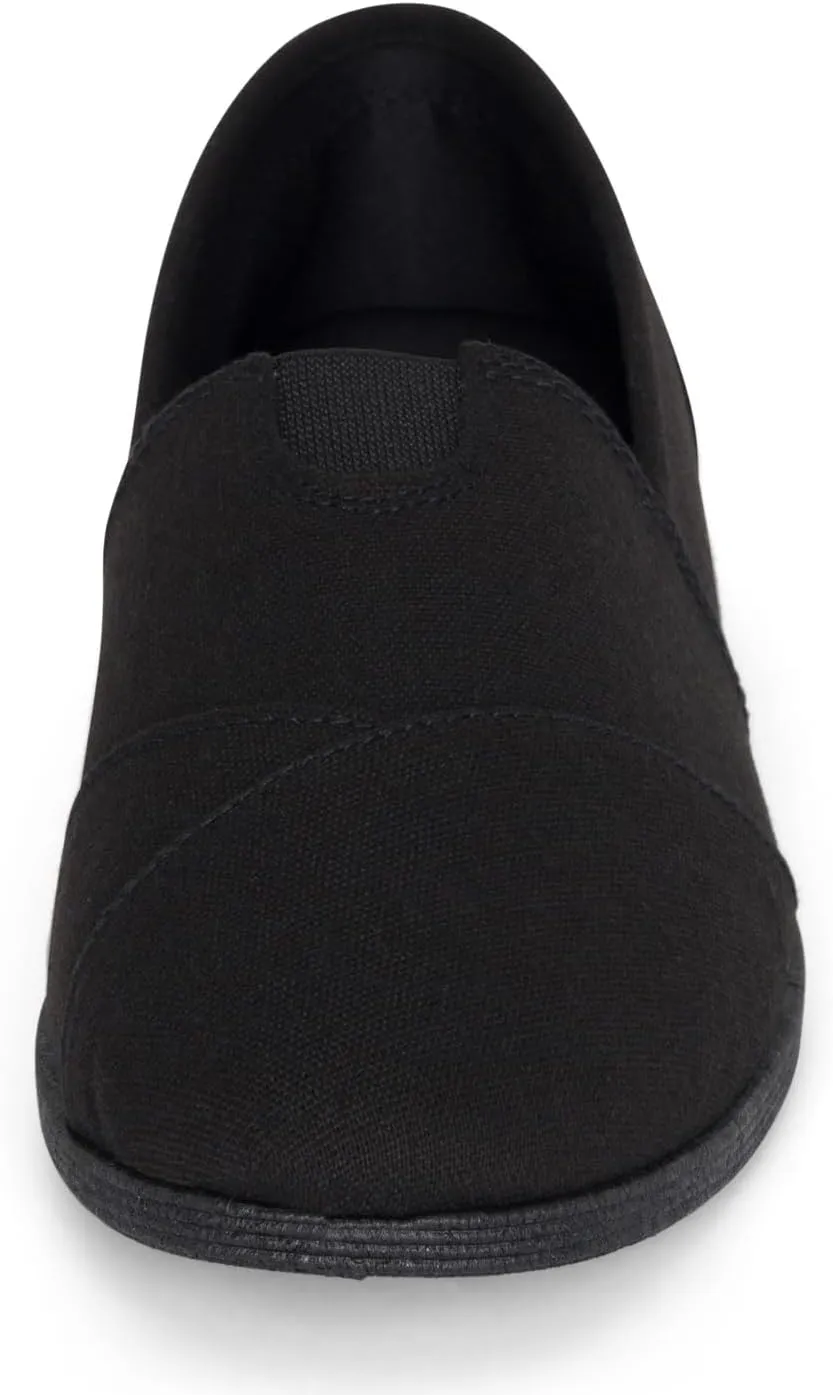 STYLISH S Comet ~ Women's Linen Seam Front Slip-On Flats Memory Foam Gel Insole (All Black Linen, 8)
