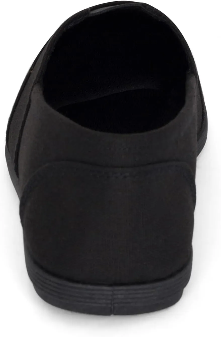STYLISH S Comet ~ Women's Linen Seam Front Slip-On Flats Memory Foam Gel Insole (All Black Linen, 8)