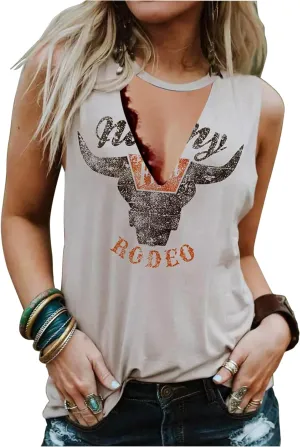 Summer Deep V Neck Tank Tops for Women Western Country Sleeveless Tee Shirts Teen Girls Sexy Casual Concert Tops Outfits