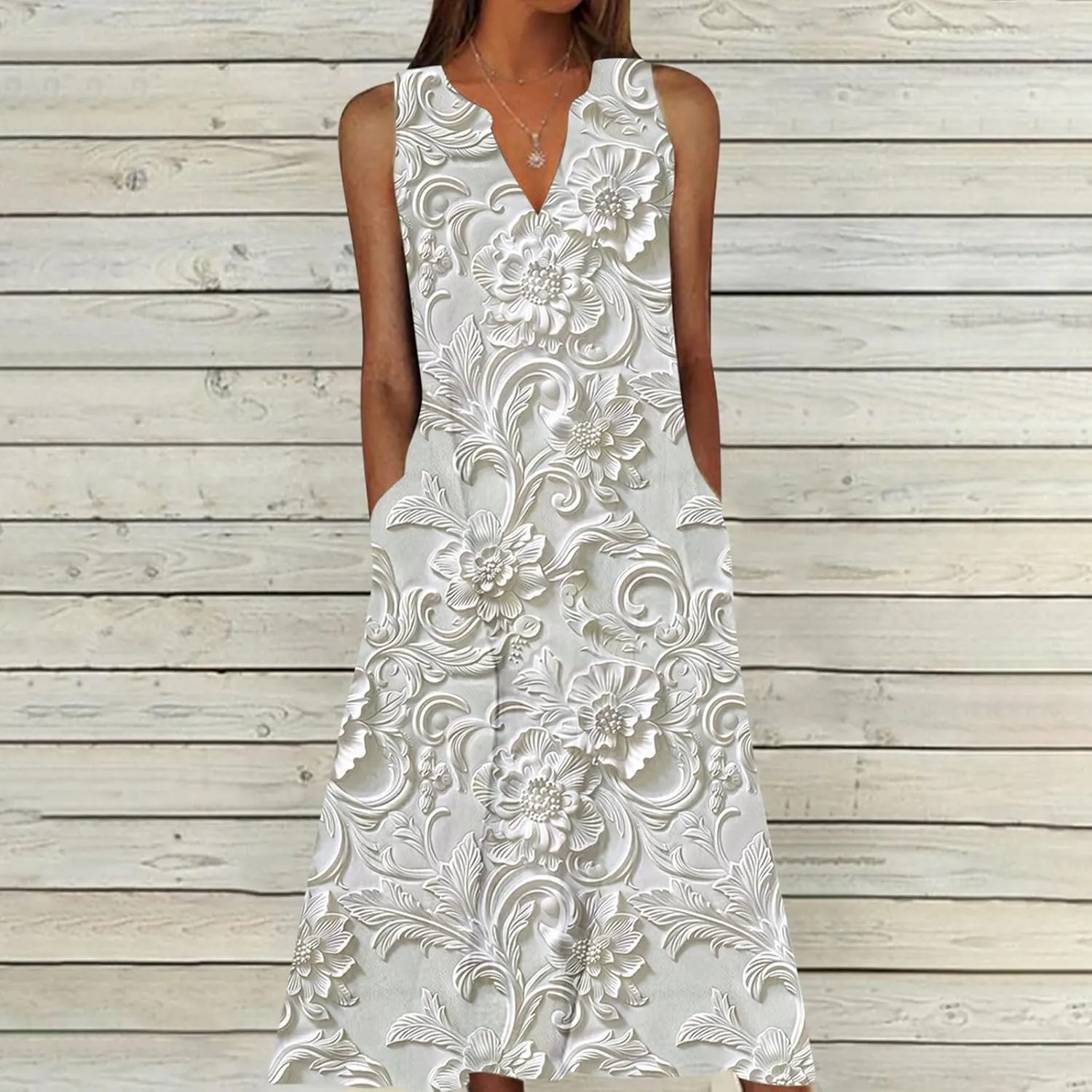Sundresses for Women Boho Floral Print Tank Dress V-Neck A Line Vintage Summer Vacation Midi Dresses