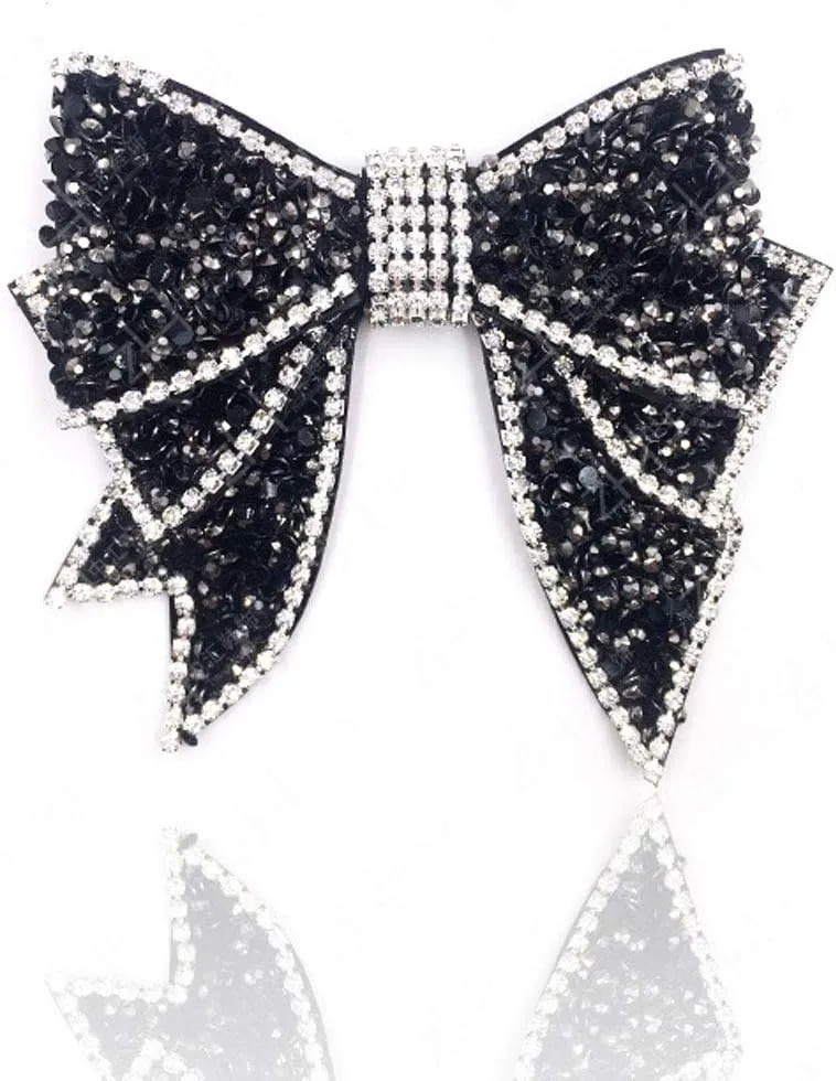 Suoirblss 2PCS Handmade Rhinestone Bow Shoes Decoration Charms DIY Wedding Party Shoes Bag Package Accessories (Black, Large)