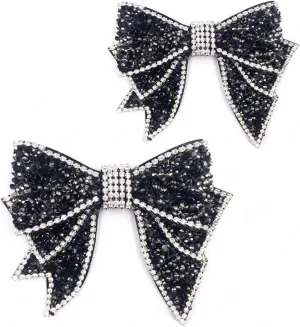 Suoirblss 2PCS Handmade Rhinestone Bow Shoes Decoration Charms DIY Wedding Party Shoes Bag Package Accessories (Black, Large)