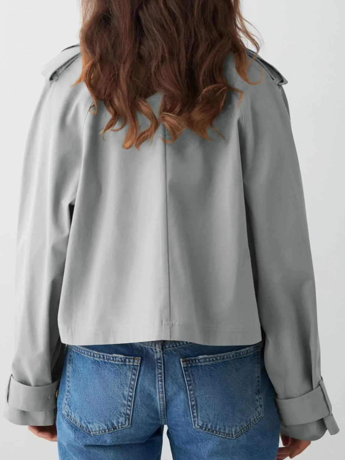 Tankaneo Womens Cropped Trench Coat Lapel Double Breasted Short Jacket Outwear