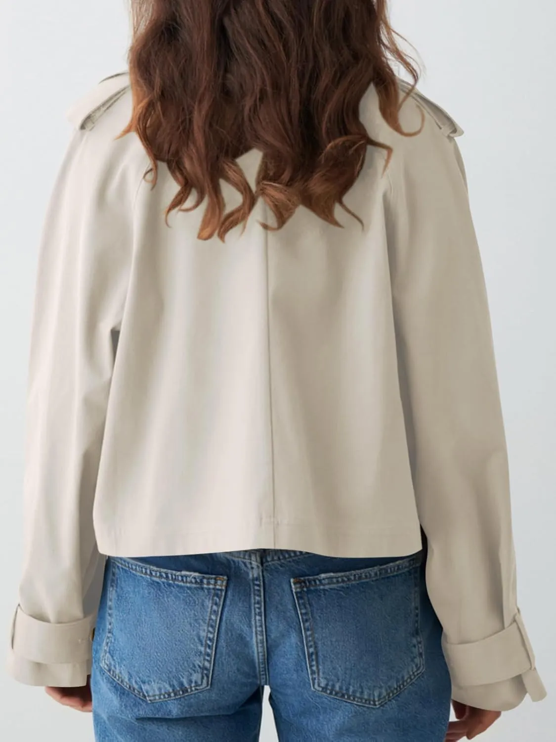 Tankaneo Womens Cropped Trench Coat Lapel Double Breasted Short Jacket Outwear