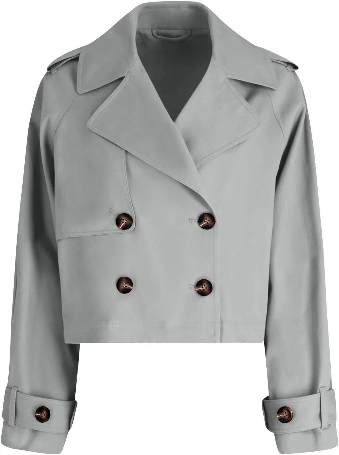 Tankaneo Womens Cropped Trench Coat Lapel Double Breasted Short Jacket Outwear