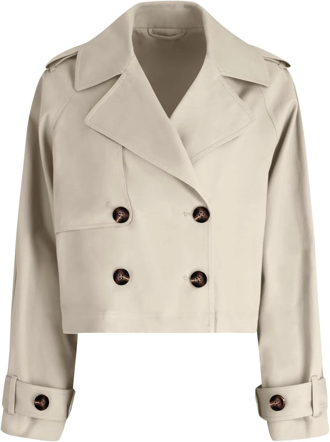 Tankaneo Womens Cropped Trench Coat Lapel Double Breasted Short Jacket Outwear
