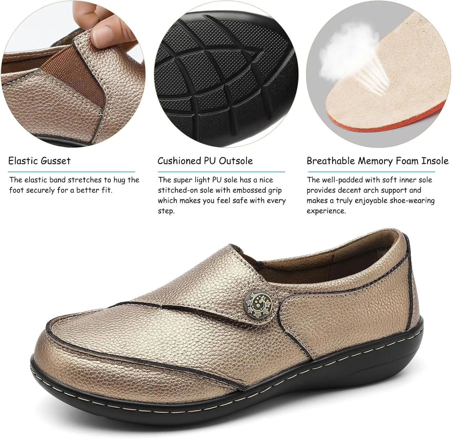 TERRIKAT Women's Classic Casual Leather Loafers Cute Moc Toe Slip On Comfort Walking Flats Lightweight Work Shoes