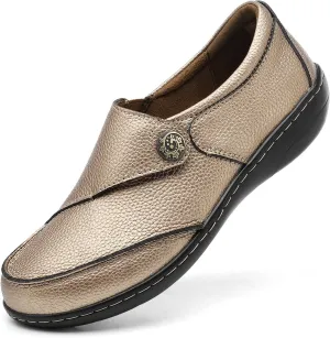 TERRIKAT Women's Classic Casual Leather Loafers Cute Moc Toe Slip On Comfort Walking Flats Lightweight Work Shoes