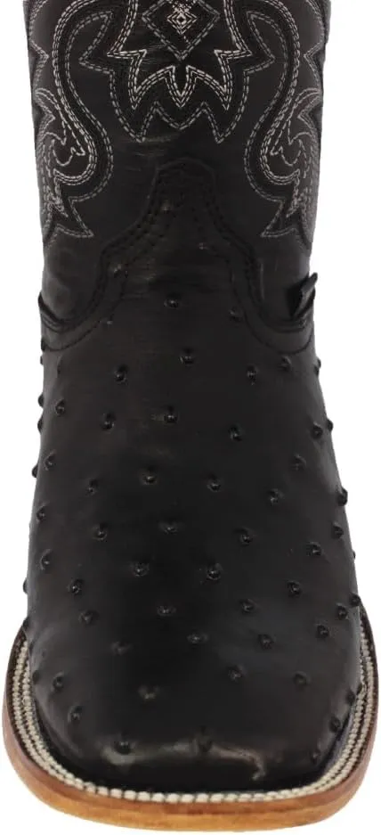 Texas Legacy Mens Black Cowboy Boots Ostrich Quill Print Leather Square Toe Botas