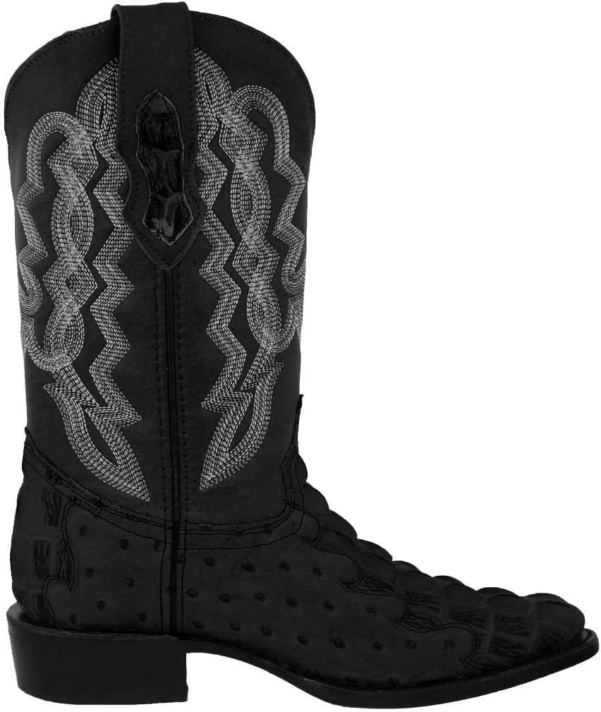 Texas Legacy Mens Black Western Wear Cowboy Boots Crocodile & Ostrich Print J Toe