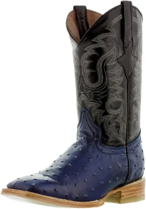 Texas Legacy Mens Blue Western Leather Cowboy Boots Ostrich Quill Print Square 7.5 E US