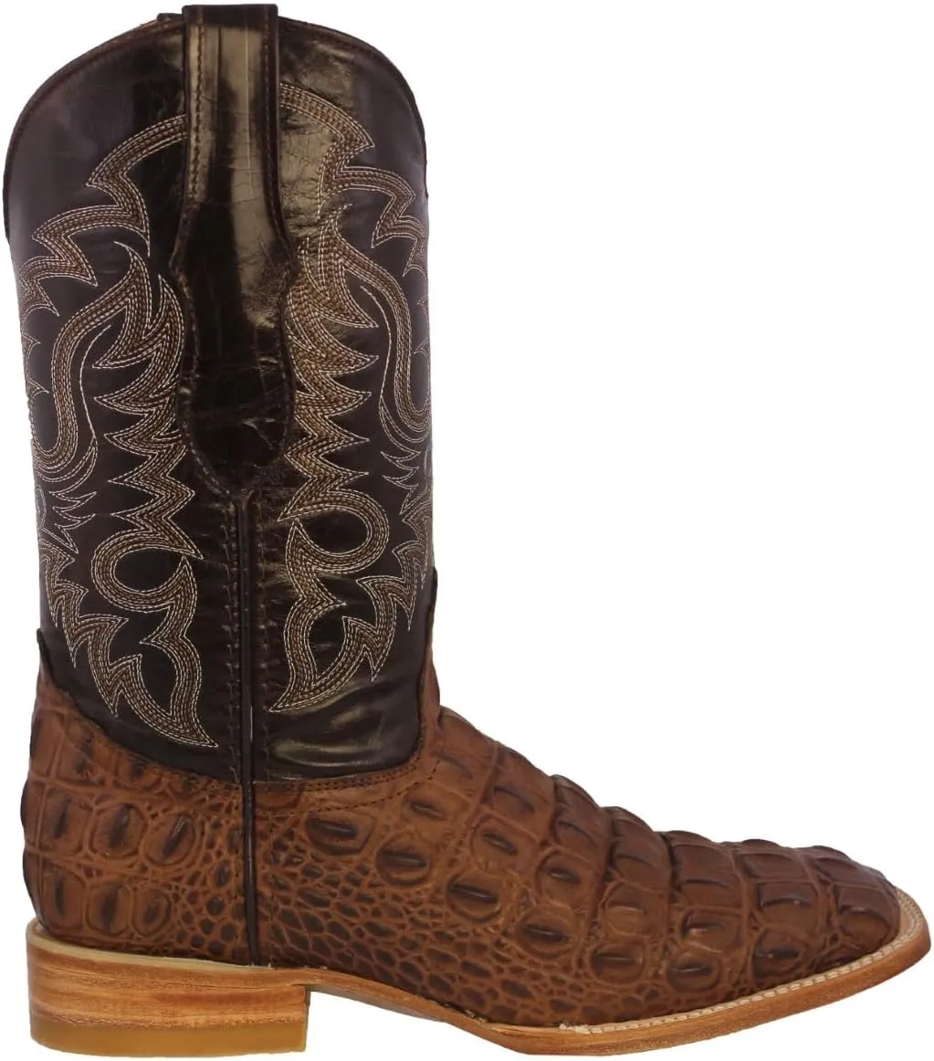 Texas Legacy Mens Brown Western Leather Cowboy Boots Crocodile Back Print Square