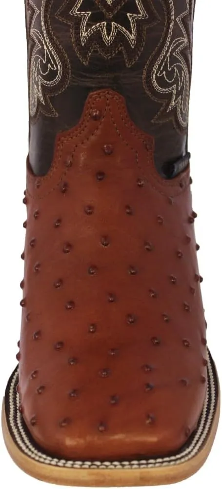 Texas Legacy Mens Cognac Cowboy Boots Ostrich Quill Print Leather Square Toe Botas