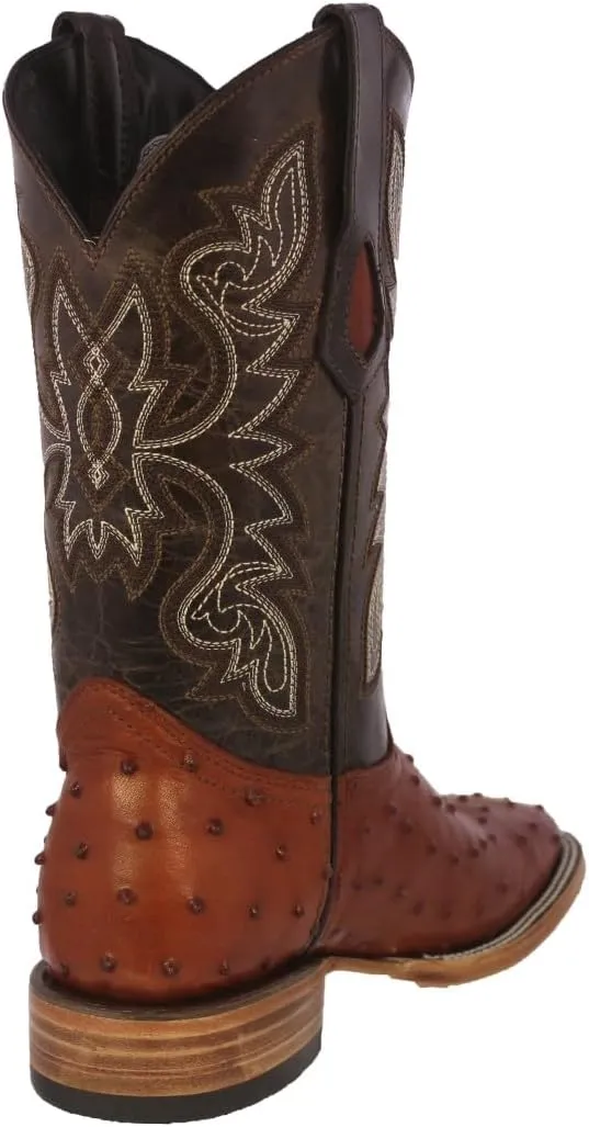 Texas Legacy Mens Cognac Cowboy Boots Ostrich Quill Print Leather Square Toe Botas