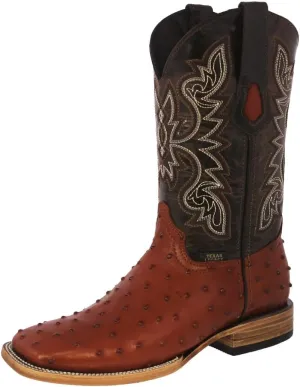 Texas Legacy Mens Cognac Cowboy Boots Ostrich Quill Print Leather Square Toe Botas