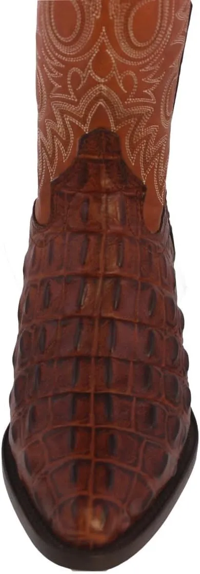 Texas Legacy Mens Cognac Western Leather Cowboy Boots Crocodile Back Print J Toe