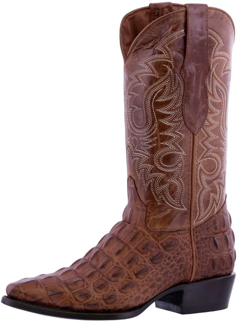 Texas Legacy Mens Cognac Western Leather Cowboy Boots Crocodile Back Print J Toe