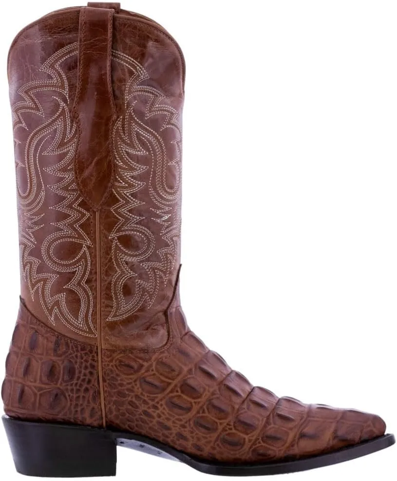Texas Legacy Mens Cognac Western Leather Cowboy Boots Crocodile Back Print J Toe