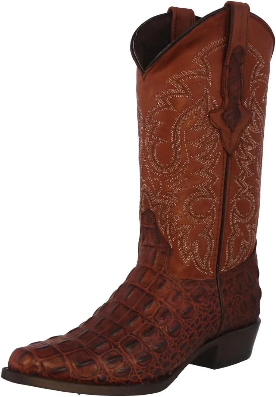Texas Legacy Mens Cognac Western Leather Cowboy Boots Crocodile Back Print J Toe