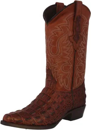 Texas Legacy Mens Cognac Western Leather Cowboy Boots Crocodile Back Print J Toe