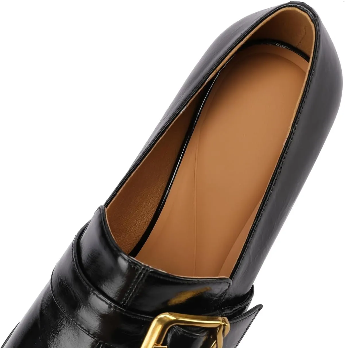 TinaCus Embossed Genuine Leather Women's Square Toe Handmade Low Chunky Heels Slip on Loafers Shoes