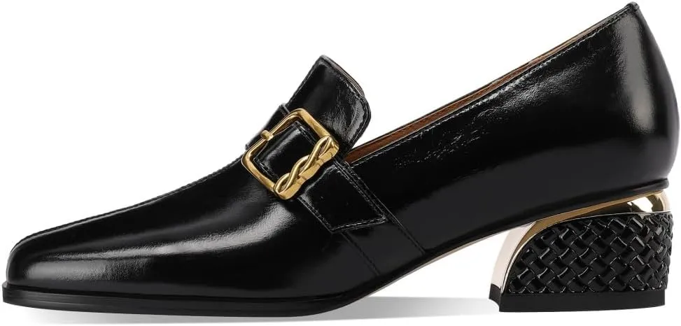 TinaCus Embossed Genuine Leather Women's Square Toe Handmade Low Chunky Heels Slip on Loafers Shoes
