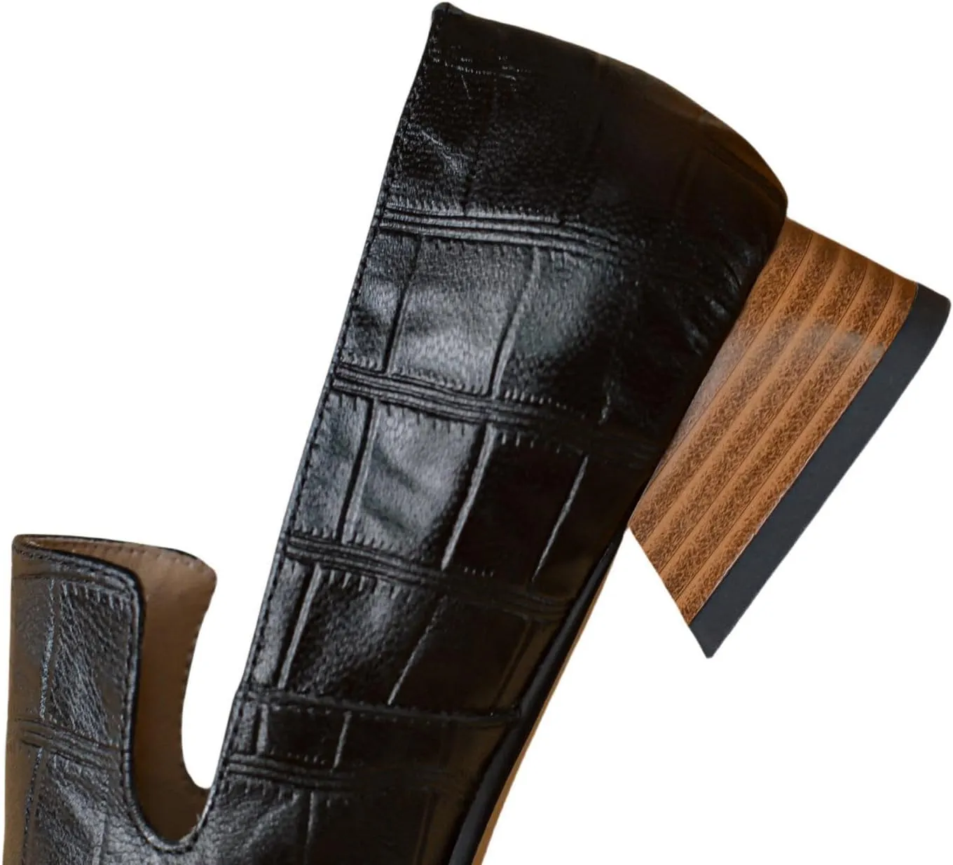 TinaCus Women's Genuine Leather Embossed Square Toe Stacked Heel Office Loafers Shoes