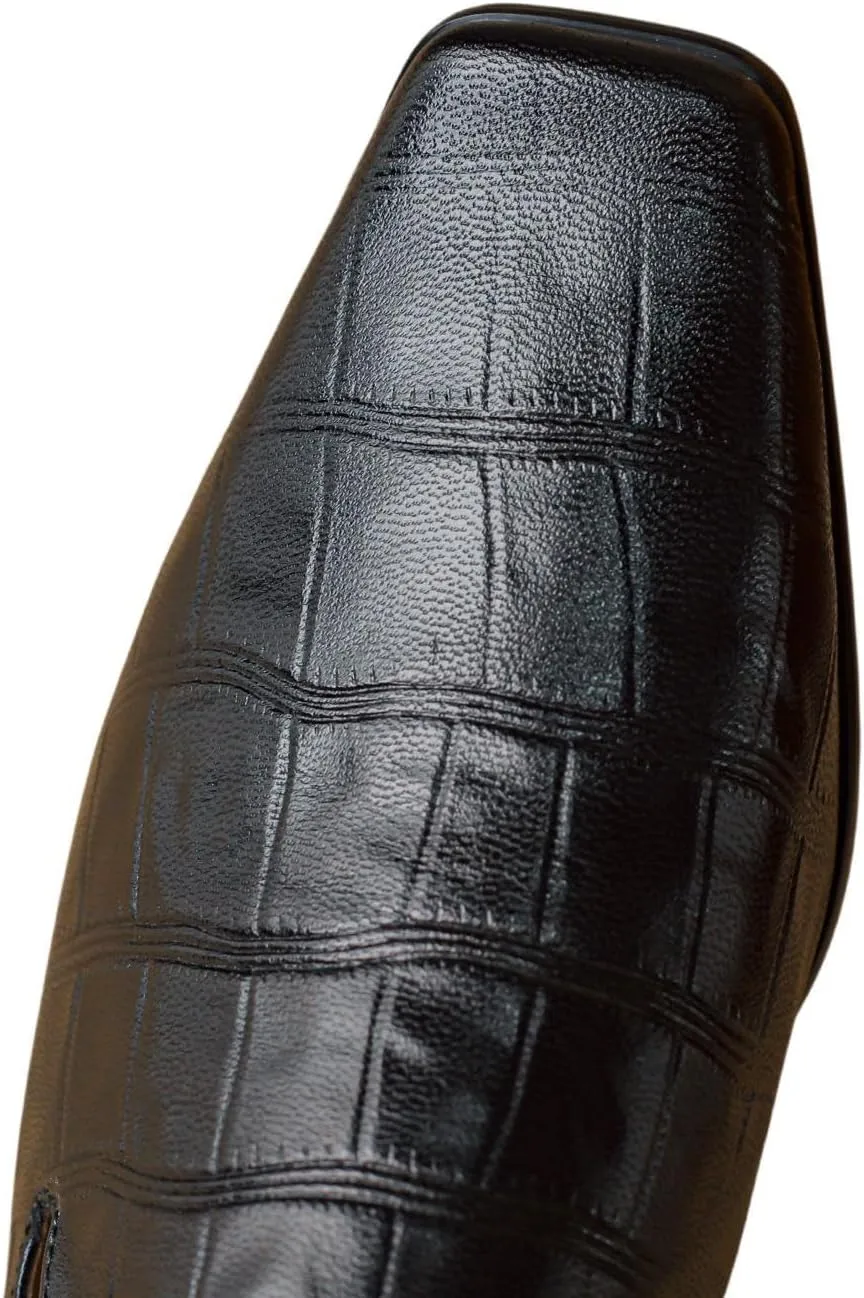 TinaCus Women's Genuine Leather Embossed Square Toe Stacked Heel Office Loafers Shoes