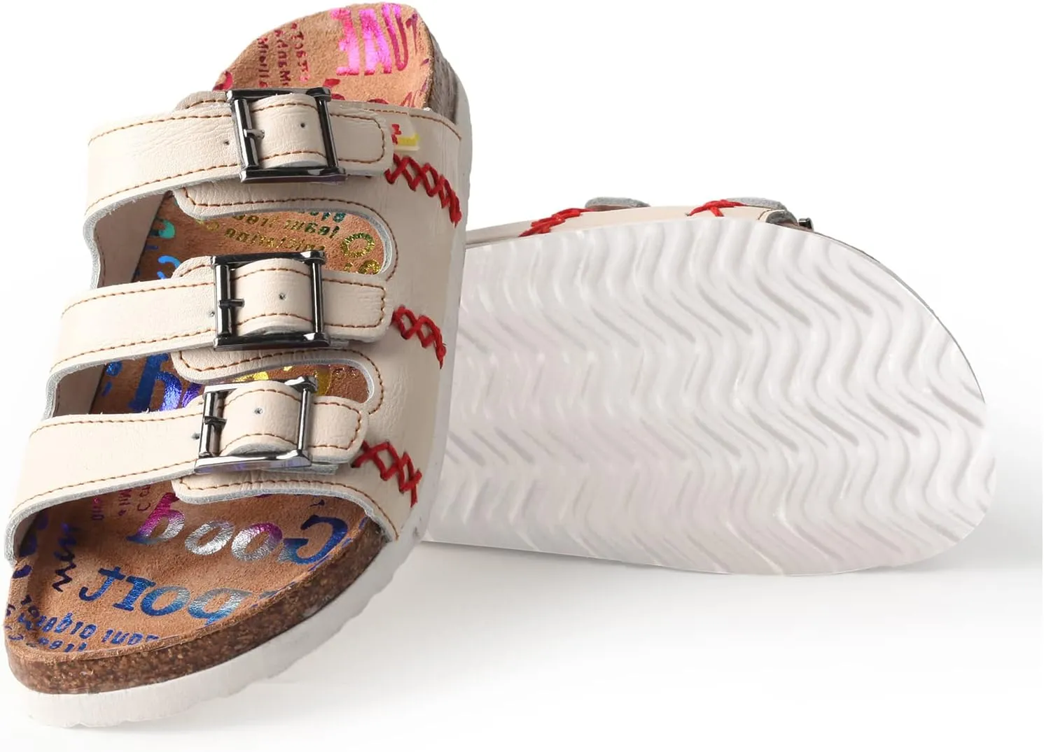 TMA EYES Women's hand stitching Open Toe Footbed Sandals Leather Lightweight Casual Slippers