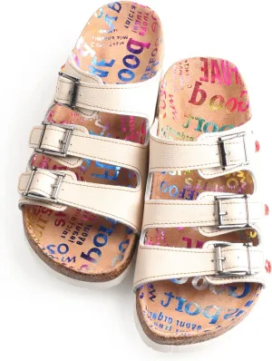 TMA EYES Women's hand stitching Open Toe Footbed Sandals Leather Lightweight Casual Slippers