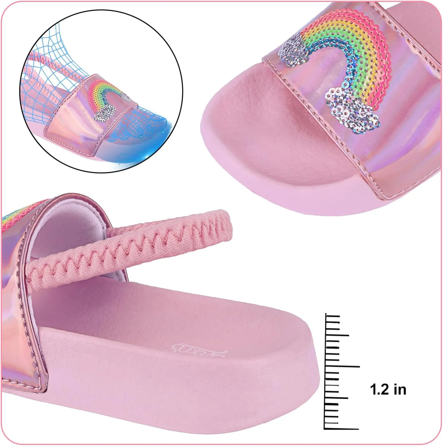 Toddler Boys Girls Slides Sandals with Elastic Strap Non-Slip Flip Flop Lightweight Little Kids Shower Slippers Beach Pool Shoes