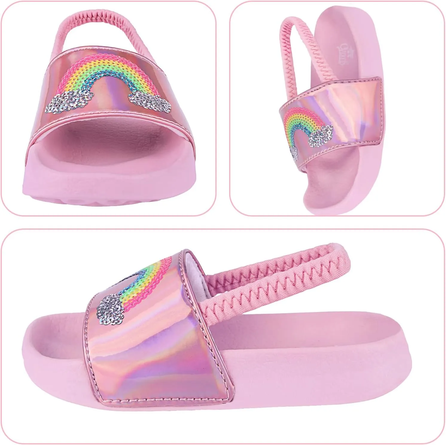 Toddler Boys Girls Slides Sandals with Elastic Strap Non-Slip Flip Flop Lightweight Little Kids Shower Slippers Beach Pool Shoes