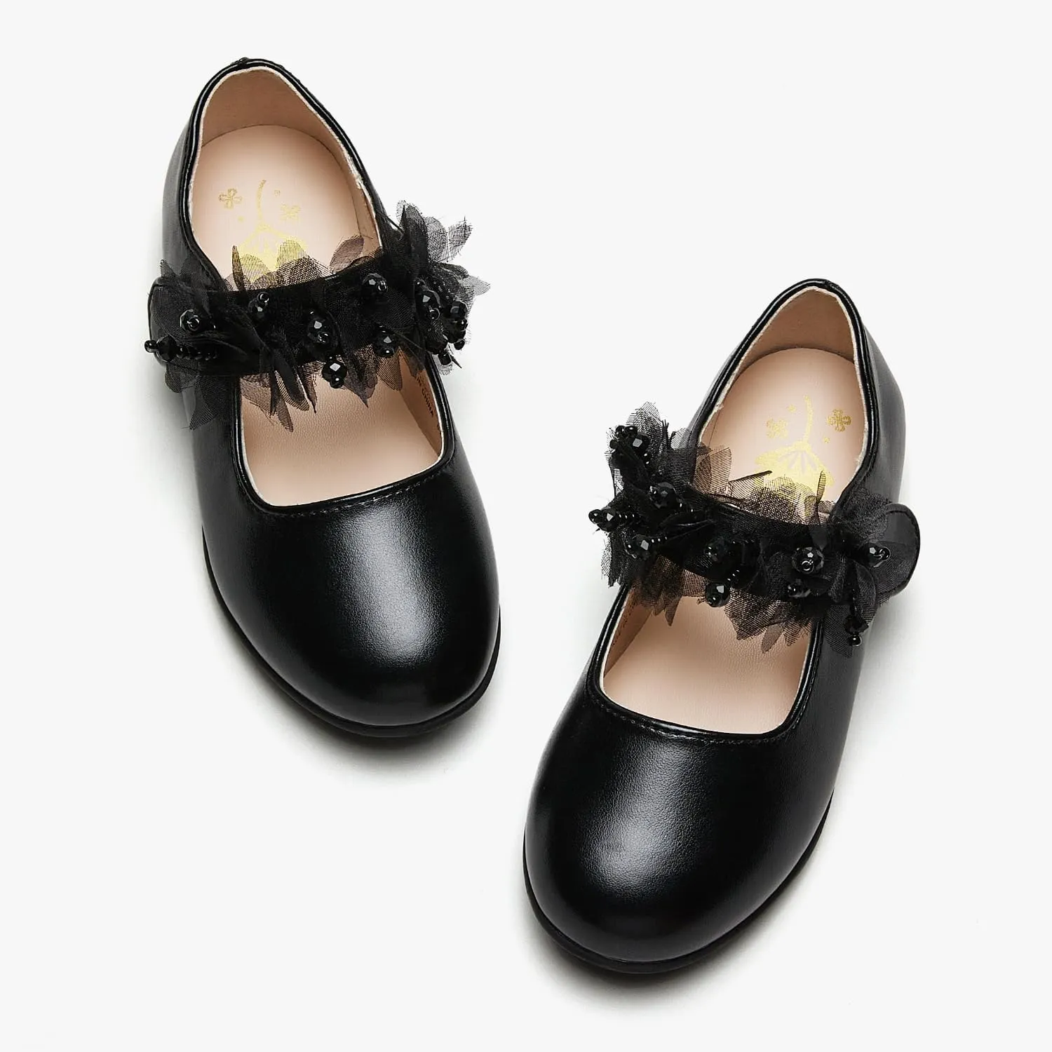 Toddler Girls School Uniform Closed Toe Mary Jane Flats Dress Shoes wiht Hook and Loop