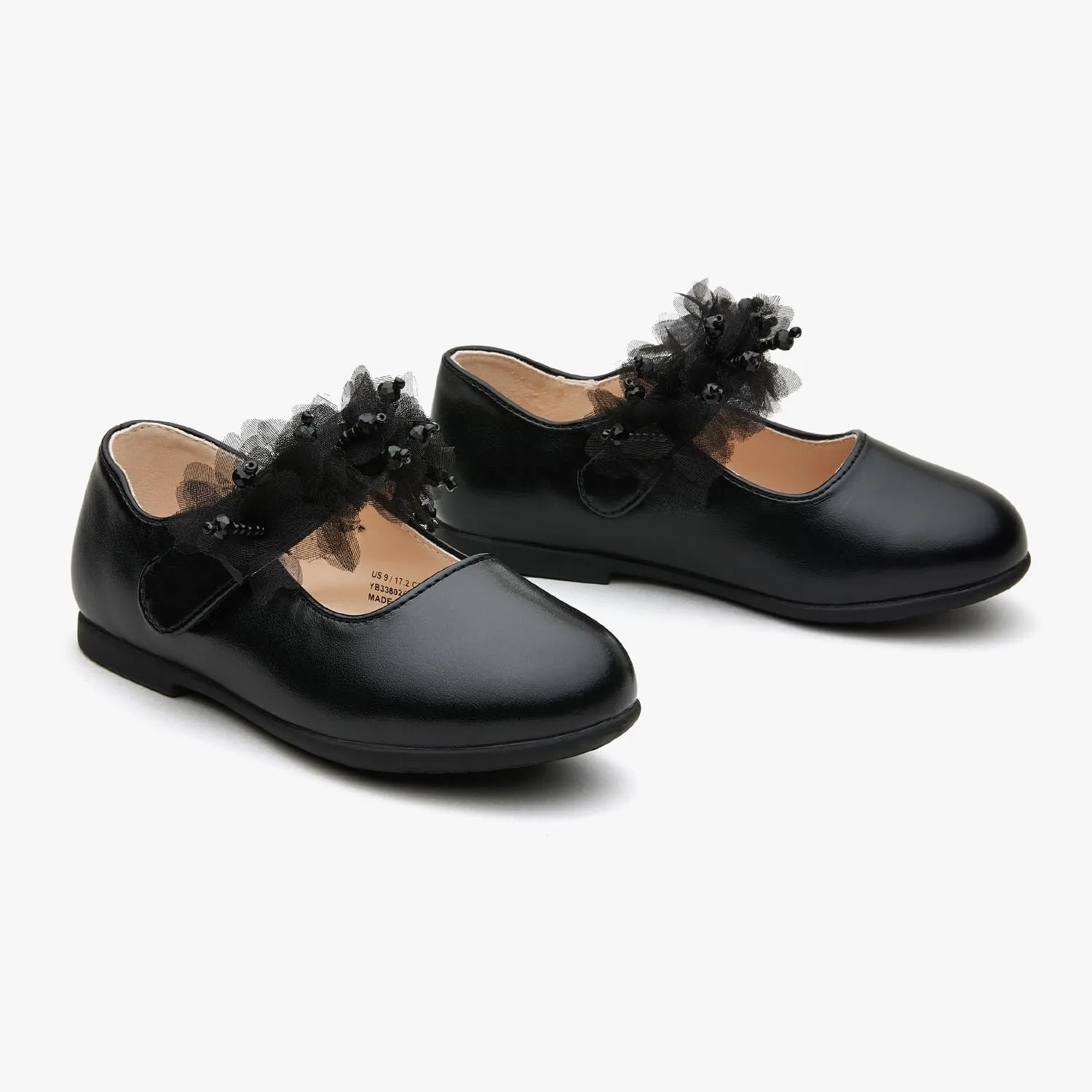 Toddler Girls School Uniform Closed Toe Mary Jane Flats Dress Shoes wiht Hook and Loop
