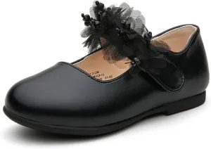 Toddler Girls School Uniform Closed Toe Mary Jane Flats Dress Shoes wiht Hook and Loop