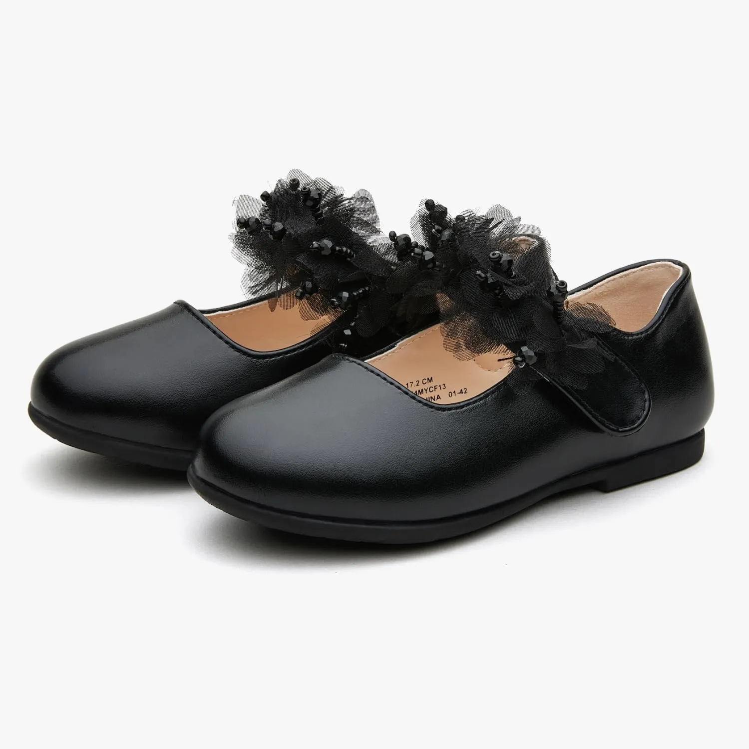 Toddler Girls School Uniform Closed Toe Mary Jane Flats Dress Shoes wiht Hook and Loop