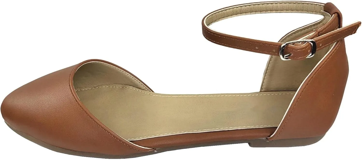 TruFox Womens Flat Ankle Strap D'Orsay Ballet Flat