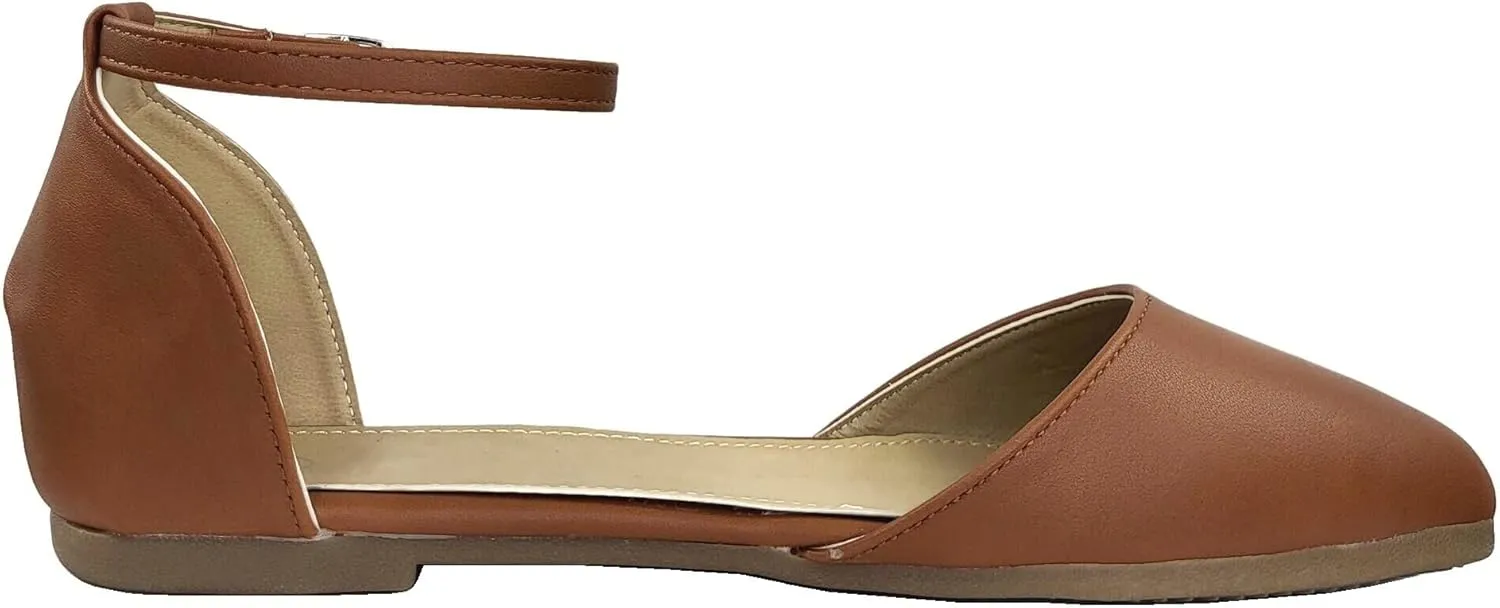 TruFox Womens Flat Ankle Strap D'Orsay Ballet Flat