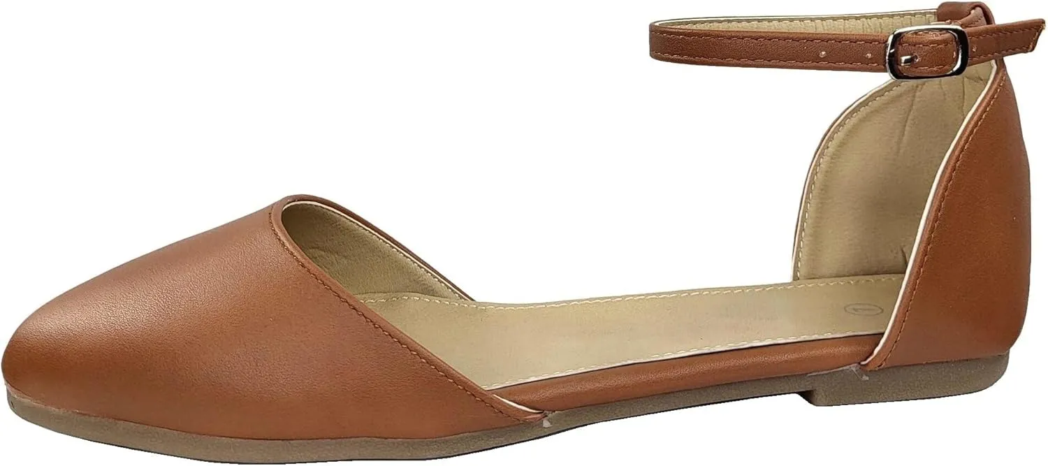 TruFox Womens Flat Ankle Strap D'Orsay Ballet Flat